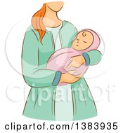 Poster, Art Print Of Sketched Red Haired White Woman Holding Her Newborn Baby