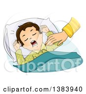 Poster, Art Print Of Mothers Hand Reaching Out To Wake A Brunette White Sleeping Boy