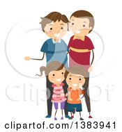Poster, Art Print Of Happy Brunette White Family With A Son Daughter And Two Fathers