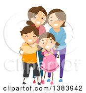 Poster, Art Print Of Happy Brunette White Family With A Son Daughter And Two Mothers