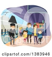 Poster, Art Print Of Happy Caucasian Family At A Train Station