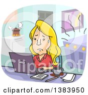 Clipart Of A Cartoon Stressed Blond White Woman Trying To Balance Work And Family Responsibilities Royalty Free Vector Illustration