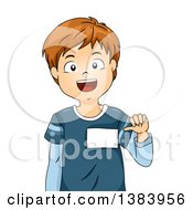 Poster, Art Print Of Brunette White Boy Showing His Name Tag