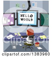Poster, Art Print Of Rear View Of A White Boy Writing Codes In His Room To Communicate To The World