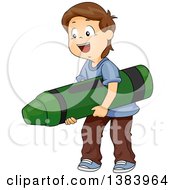Poster, Art Print Of Happy Brunette White Boy Carrying A Giant Crayon