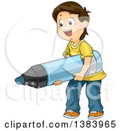 Poster, Art Print Of Happy Brunette White Boy Carrying A Giant Marker