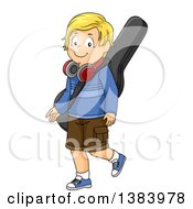 Poster, Art Print Of Blond White Boy Walking With A Guitar Case And Headphones