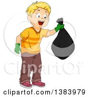 Poster, Art Print Of Blond White Boy Holding A Garbage Bag