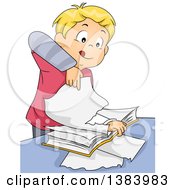 Poster, Art Print Of Blond White Boy Tearing Pages Out Of A Book