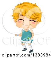 Clipart Of A Happy Strawberry Blond White Boy Jogging Royalty Free Vector Illustration