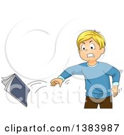 Clipart Of A Mad Blond White Boy Throwing A Book Royalty Free Vector Illustration