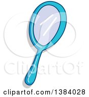 Clipart Of A Blue Hand Mirror Royalty Free Vector Illustration