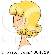 Clipart Of A Sketched Blond White Woman In Profile With Her Hair In A Short Curly 50s Style Royalty Free Vector Illustration