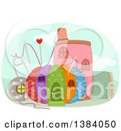Clipart Of A Sewing Kit House Made Of A Pin Cushion Pins Needles Bobbins And Spools Royalty Free Vector Illustration by BNP Design Studio