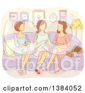 Group Of Faceless Caucasian Woman Sewing Together