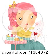 Pink Haired White Woman Sewing A Stuffed Bunny Rabbit