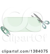 Poster, Art Print Of Green Sewn Patch Banner Label With Scissors And A Pin