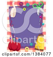 Poster, Art Print Of Purple Cloth Frame Bordered In Sewing Supplies And Notions Over Plaid