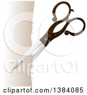 Clipart Of A Pair Of Vintage Cloth Scissors Cutting Fabric Royalty Free Vector Illustration