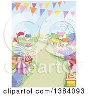 Poster, Art Print Of Theme Park Landscape With Booths Rides And Banners