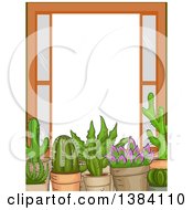 Poster, Art Print Of Frame Border Of Succulent Plants On A Window Sill
