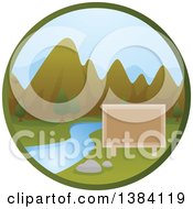 Poster, Art Print Of Blank Sign River And Mountain Landscape In A Circle