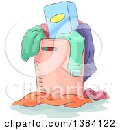 Clipart Of A Sketched Laundry Hamper Overflowing With Dirty Clothes Royalty Free Vector Illustration by BNP Design Studio