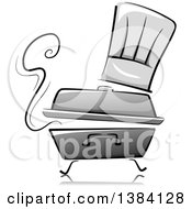 Grayscale Steaming Chafing Dish With A Toque Chef Hat