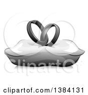 Poster, Art Print Of Grayscale Pair Of Entwined Wedding Band Rings On A Pillow