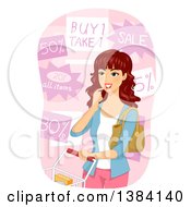 Poster, Art Print Of Brunette White Woman Choosing From Grocery Store Discounts