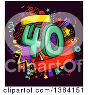 Poster, Art Print Of Fortieth Anniversary Or Birthday Design With Number 40 And Colorful Stars And Confetti
