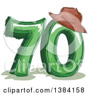 Poster, Art Print Of Sketched Seventieth Anniversary Or Birthday Design With Number 70 And A Hat