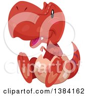 Clipart Of A Cute Red Baby Tyrannosaurus Rex Dinosaur Hatching Royalty Free Vector Illustration