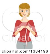 Happy Blond White Woman Measuring Her Bust