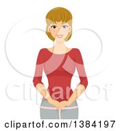 Happy Blond White Woman Measuring Her Hips