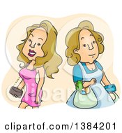 Clipart Of Blond White Women Shown As Fashionable And Sexy And Homely Royalty Free Vector Illustration