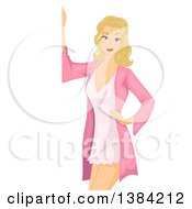 Blond White Woman Posing Seductively In A Night Gown Next To A Sign