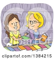 Poster, Art Print Of Cartoon Caucasian Women Discussing Books In A Library Or Store