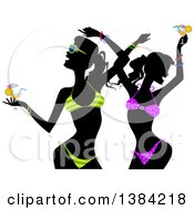 Clipart Of Silhouetted Women In Bikinis Holding Cocktails And Dancing Royalty Free Vector Illustration