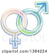 Clipart Of Colorful Gradient Intertwined Male And Female Gender Symbols Royalty Free Vector Illustration