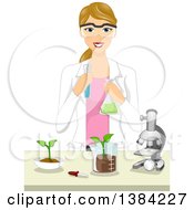 Poster, Art Print Of Happy Blond White Female Agricultural Scientist Working In A Laboratory