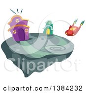 Clipart Of A Car Landing Near Futuristic Houses On A Floating Rock Royalty Free Vector Illustration by BNP Design Studio
