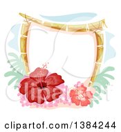 Poster, Art Print Of Bamboo Frame With Red Gumamela Hibiscus Flowers