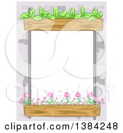 Poster, Art Print Of Frame Border Of Flower And Lettuce Beds Around A Window