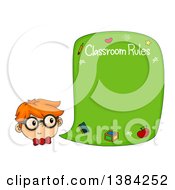 Poster, Art Print Of Red Haired White Boy Looking At A Classroom Rules Sign