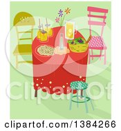 Poster, Art Print Of Whimsical Table Setting With Food And Drinks On Green