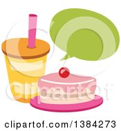 Poster, Art Print Of Speech Balloon Over A Cake Slice And Soda