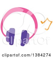 Poster, Art Print Of Pair Of Girly Headphones And A Music Note