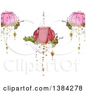 Background Of Fancy Pink And Red Hanging Lanterns With Plants