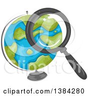 Poster, Art Print Of Magnifying Glass Searching Over A Desk Globe